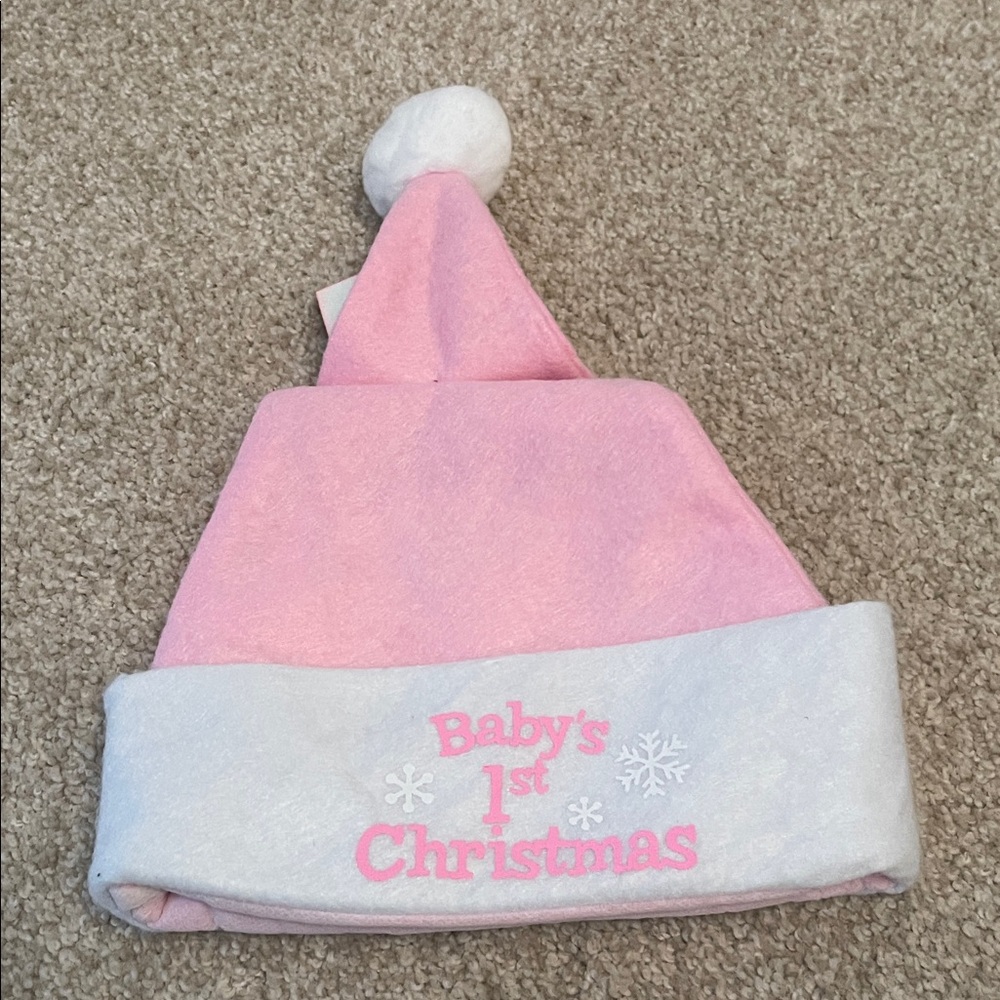 Baby's 1st Christmas Pink and White Hat